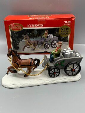 1995 Dickens Collectables Porcelain Horse and Carriage Christmas Village Decor